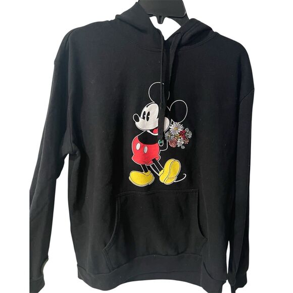 Disney Sweatshirt Womens XXL Black Embroidered Pullover Hoodie Mickey Mouse New - Picture 1 of 8